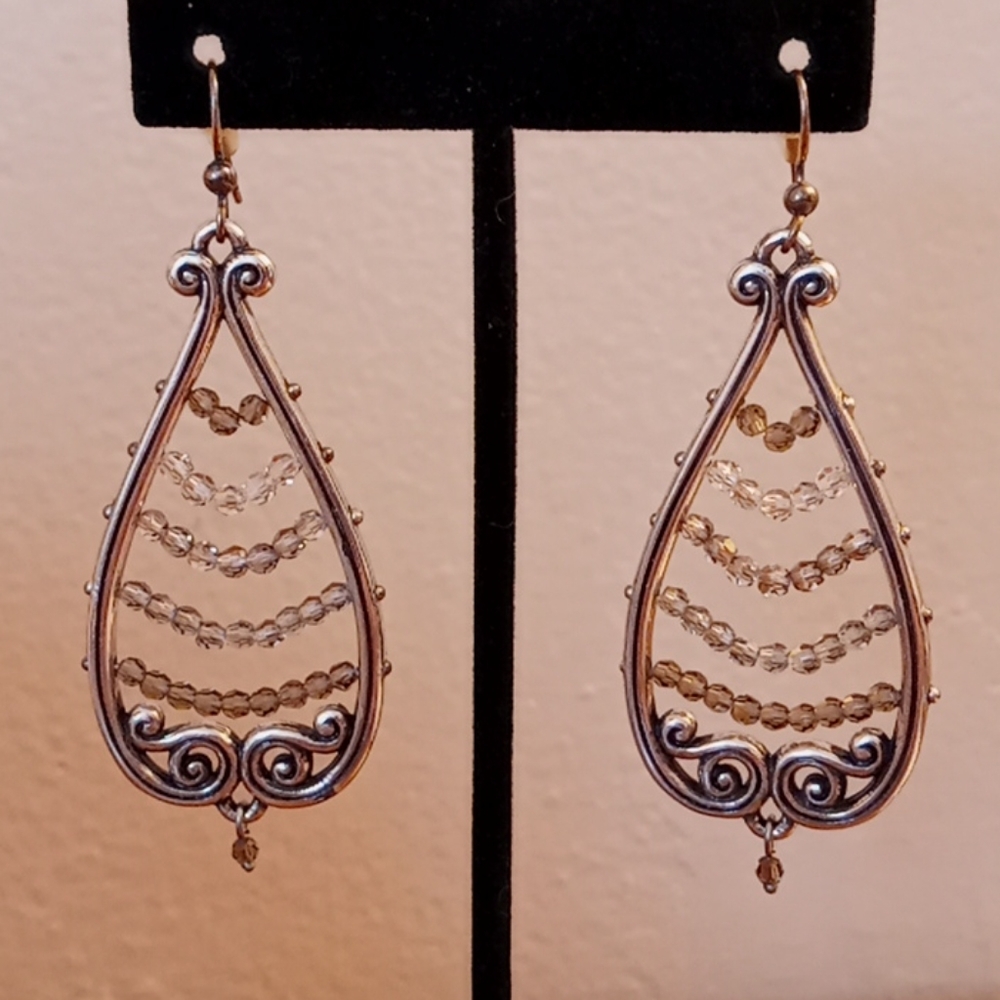 Silver Tone Beaded Dangle Earrings